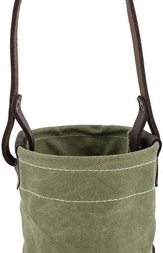 Waxed Canvas Tool Bucket with Leather Bottom - Foldable for Work, Camping, Fishing