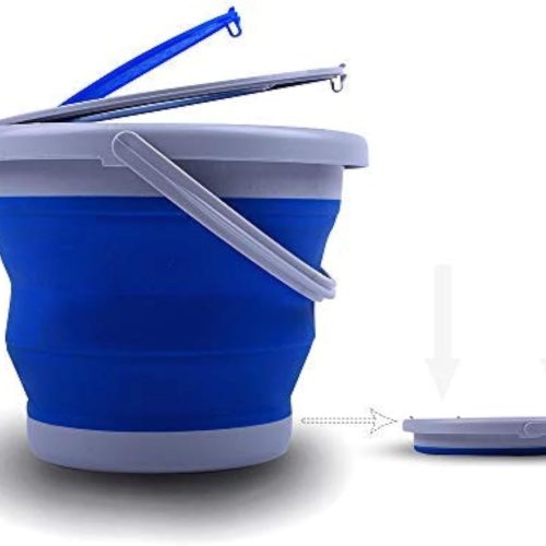 Collapsible Car Wash Bucket - Portable Foldable Plastic Pail with Aeration Lid, Blue, 5L/10L