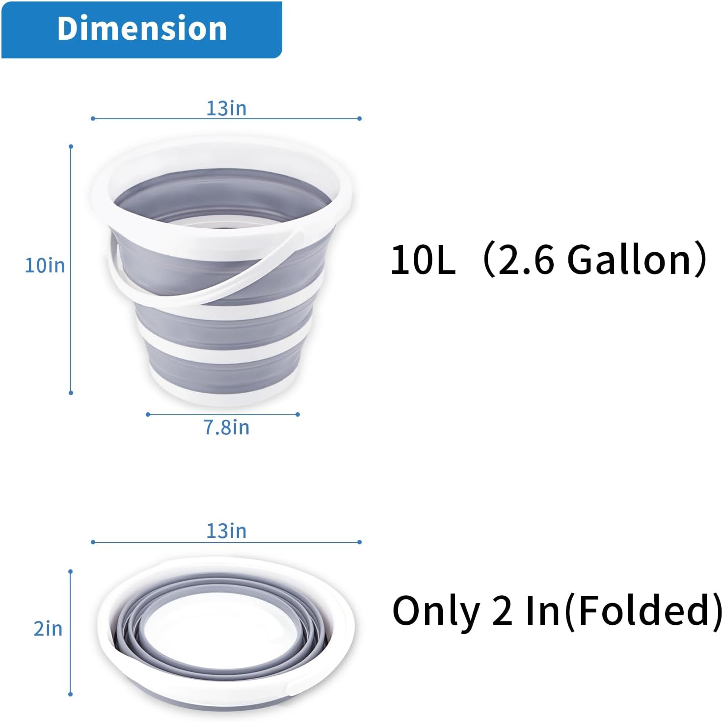 2-Pack Collapsible Buckets 10L (2.6 Gal) - Foldable Portable Bucket for Outdoor Use - Image 2