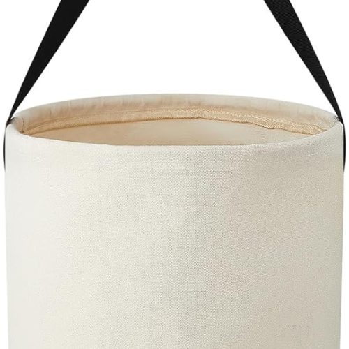 Utility Canvas Bucket 15"x12" - Foldable Tool Bag with Plastic Bottom and Metal Hook