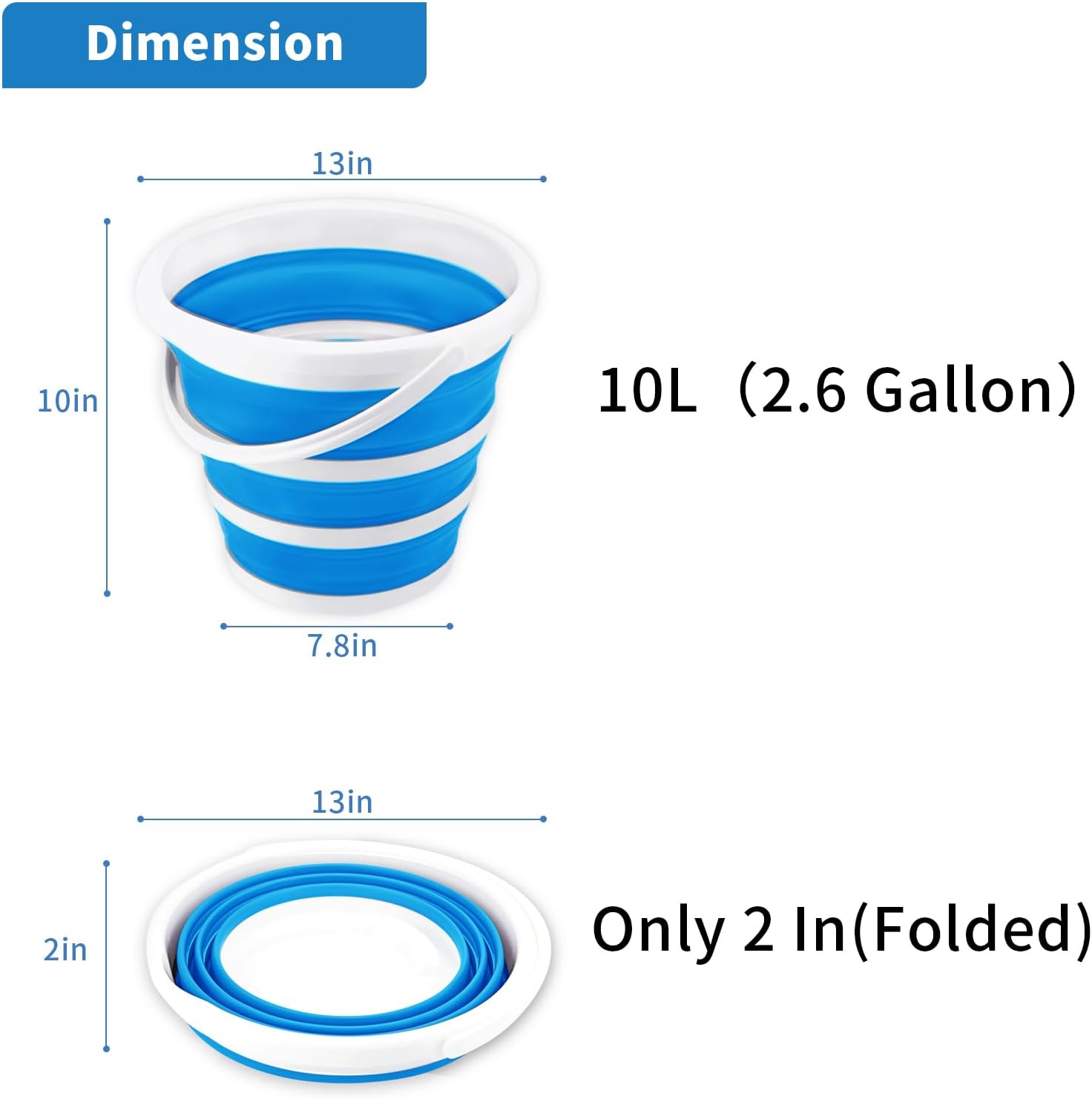2-Pack Collapsible Buckets 10L (2.6 Gal) - Foldable Portable Bucket, Grey and Blue - Image 2
