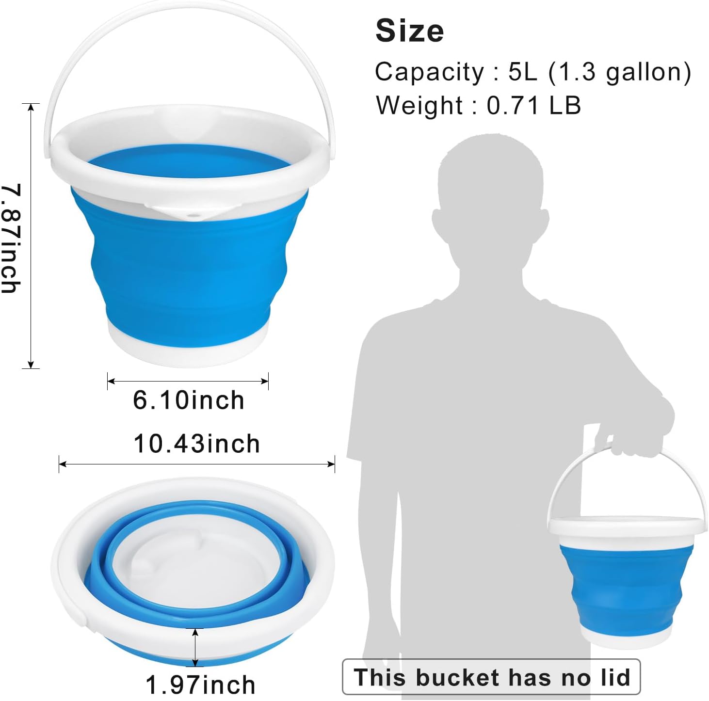 Collapsible Mop and Ice Bucket 5L (1.3 Gal) - Foldable Silicone Bucket - Image 2