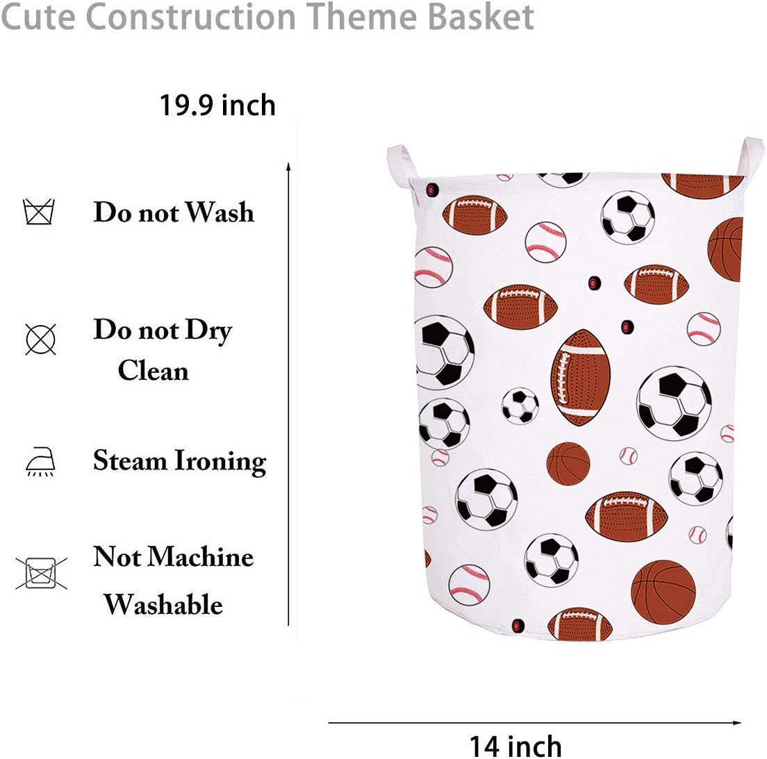 19.7" Foldable Canvas Laundry Hamper with Handles - Sports Theme - Image 2