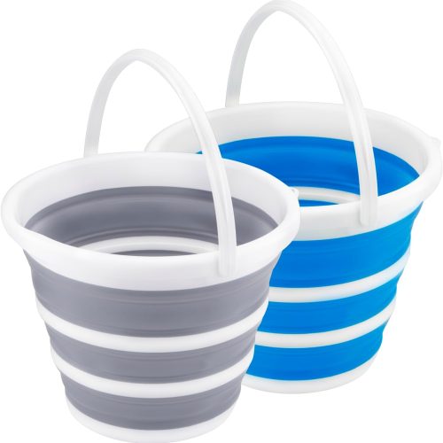 2-Pack Collapsible Buckets 10L (2.6 Gal) - Foldable Portable Bucket, Grey and Blue