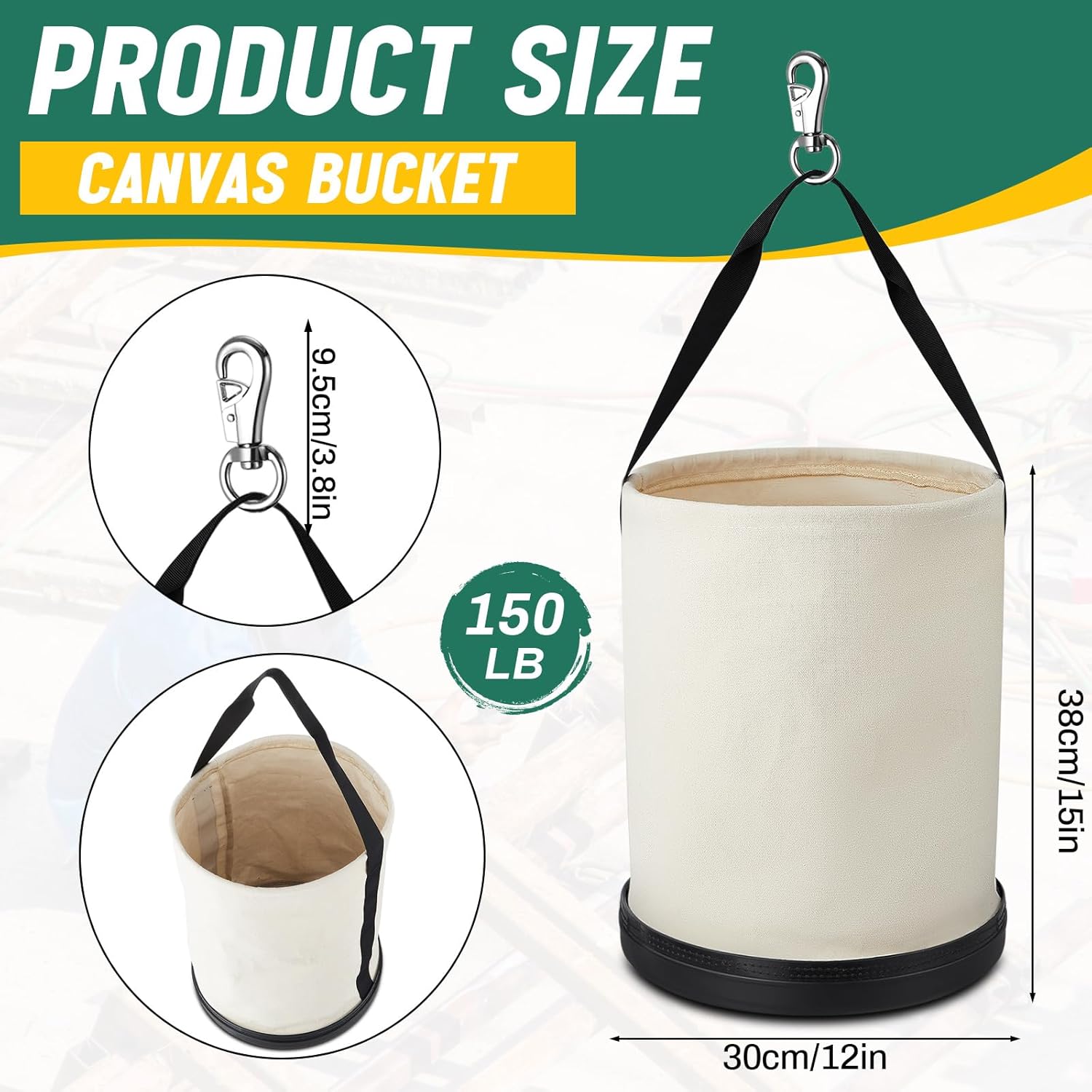 2-Pack Utility Canvas Bucket 15"x12" - Foldable Tool Bag, Heavy Duty - Image 2