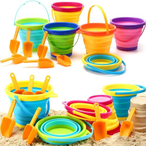 6-Pack Foldable Sand Bucket with Shovels - 2.5L Each, Multicolor for Beach